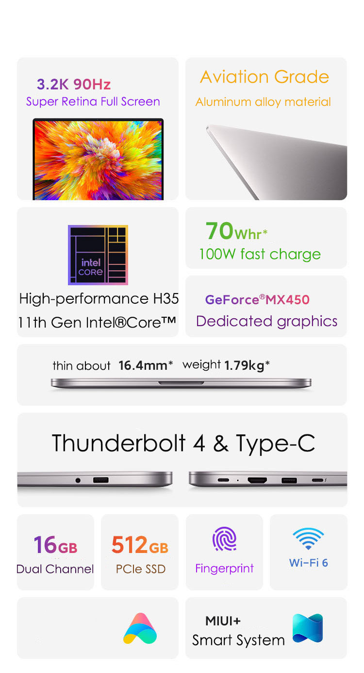 2021 Xiaomi RedmiBook Pro 15 Laptop 15.6 inch laptops Intel Core i5-11300H MX450 16G 512G Mi notebook 100% sRGB 3.2K FHD Screen