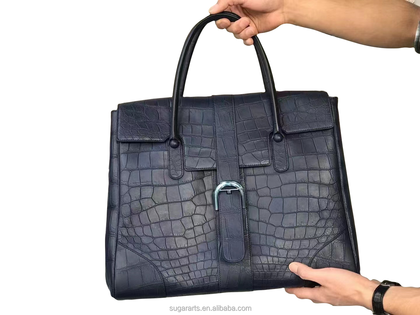 The new fashion travel bag high-capacity neutral gender bags Navy blue mixed crocodile embossed bag
