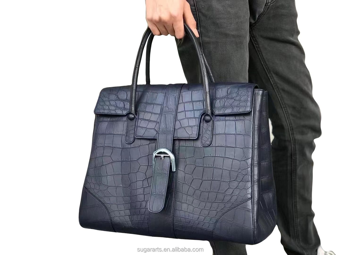 The new fashion travel bag high-capacity neutral gender bags Navy blue mixed crocodile embossed bag