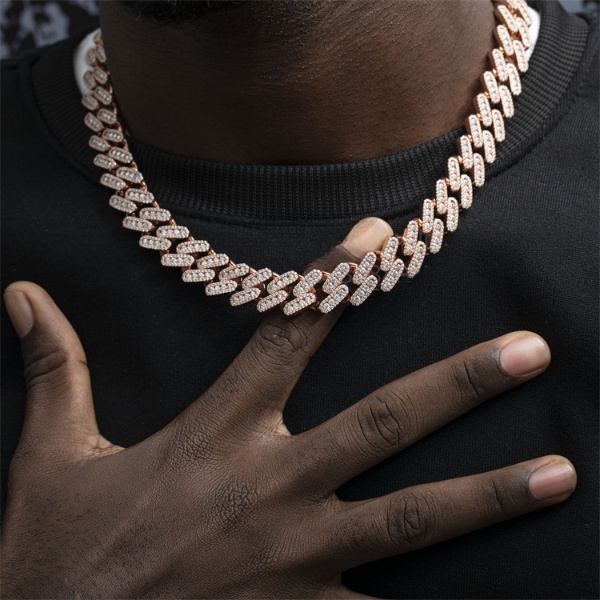 925 Sterling Silver Vermeil VVS Diamond Necklaces 15mm Moissanite Paved Prong Cuban Chain Iced Out D