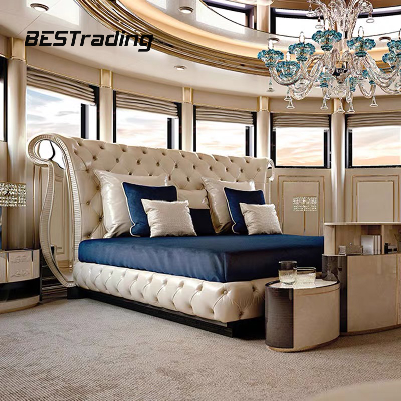 Luxury bed set furniture tufted velvet wood frame double bed king size bed