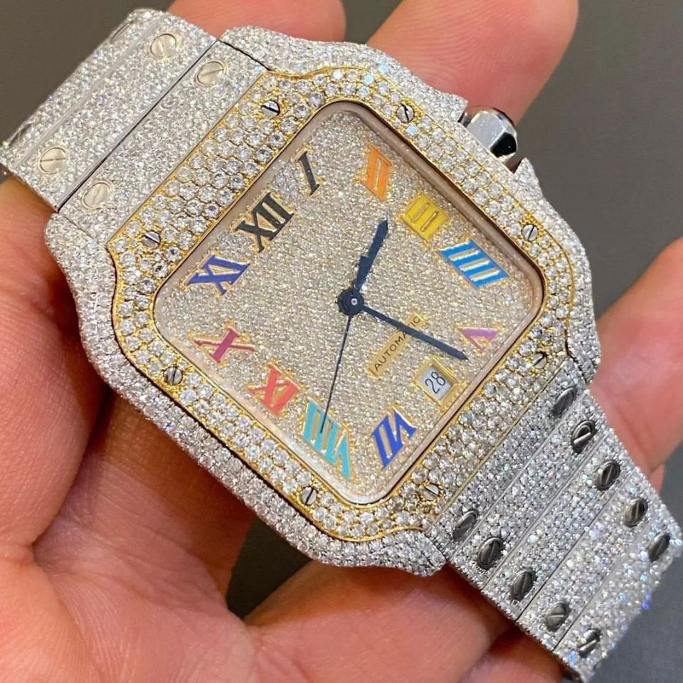 Handmade Setting Pass Diamond Tester VVS Moissanite Diamond Iced Out Luxury Mechanical Watch